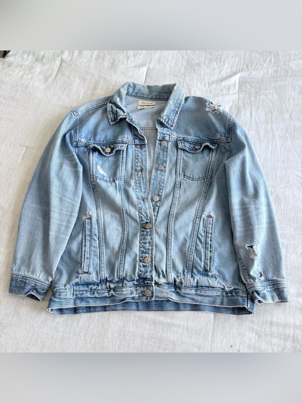 Madewell Oversized Distressed Boyfriend Jean Jacket, Light Wash Denim, Large
